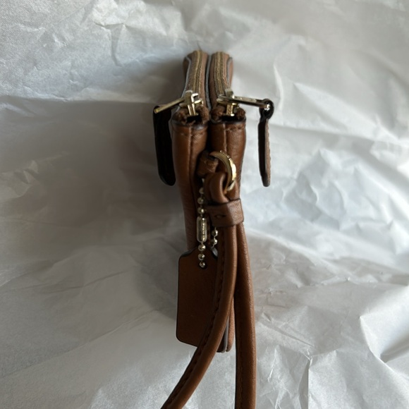 Coach Wristlet Saddle Brown Double Corner Zip Wristlet gold hardware pink accent - Picture 7 of 9